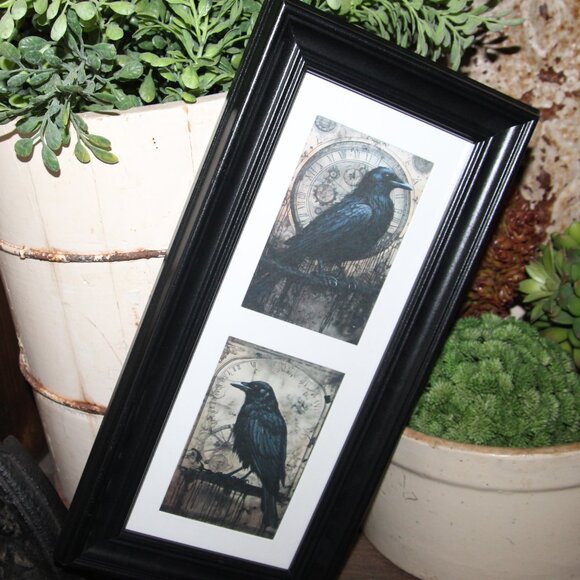 NEW Framed Black Bird Raven Crow Gothic Farmhouse Wall Decor Picture - Picture 4 of 6